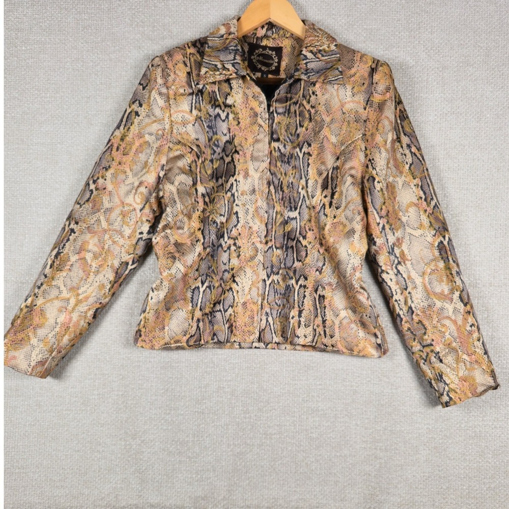 Mesmerize Womens Jacket S Snakeskin Animal Print‎ Metallic Full Zip Made in USA